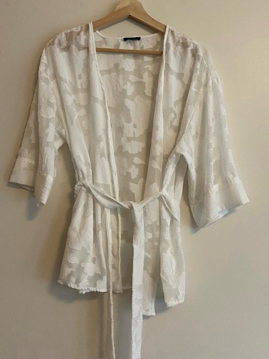 Dynamite Tops - Dynamite White Sheer Jacquard Tie-Waist Kimono